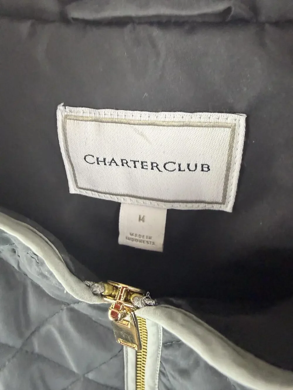 Charter Club Vest Womens M Black Quilted Collared Lined Full Zip Pockets